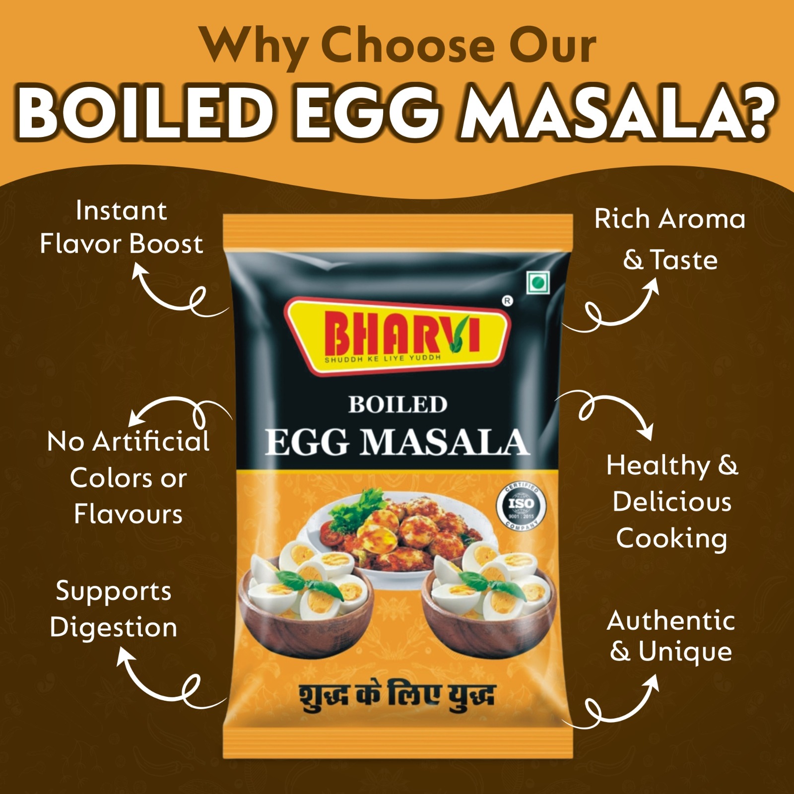 Bharvi Boiled Egg Masala spice blend product packaging, used for seasoning boiled eggs and egg fry