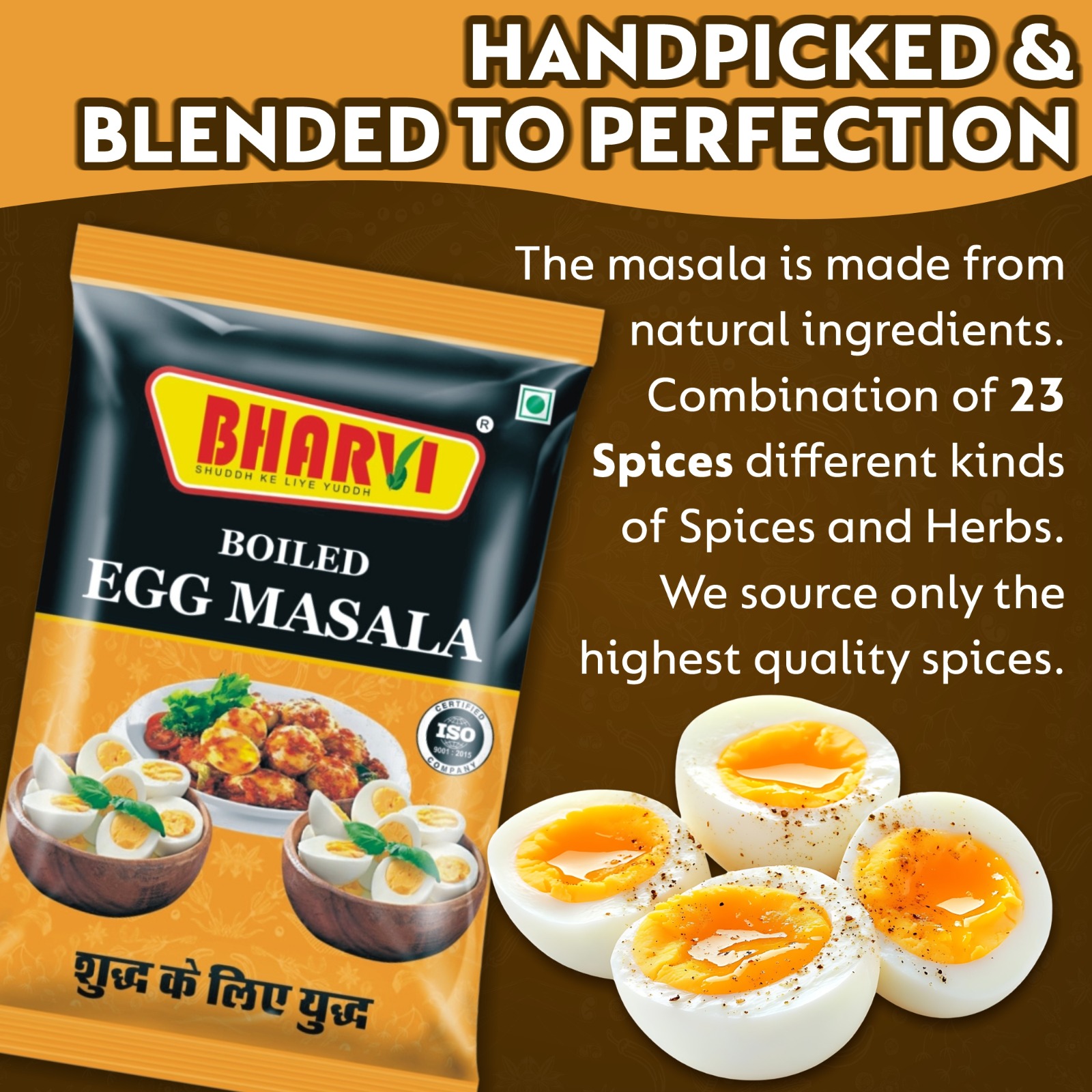Bharvi Boiled Egg Masala spice blend product packaging, used for seasoning boiled eggs and egg fry