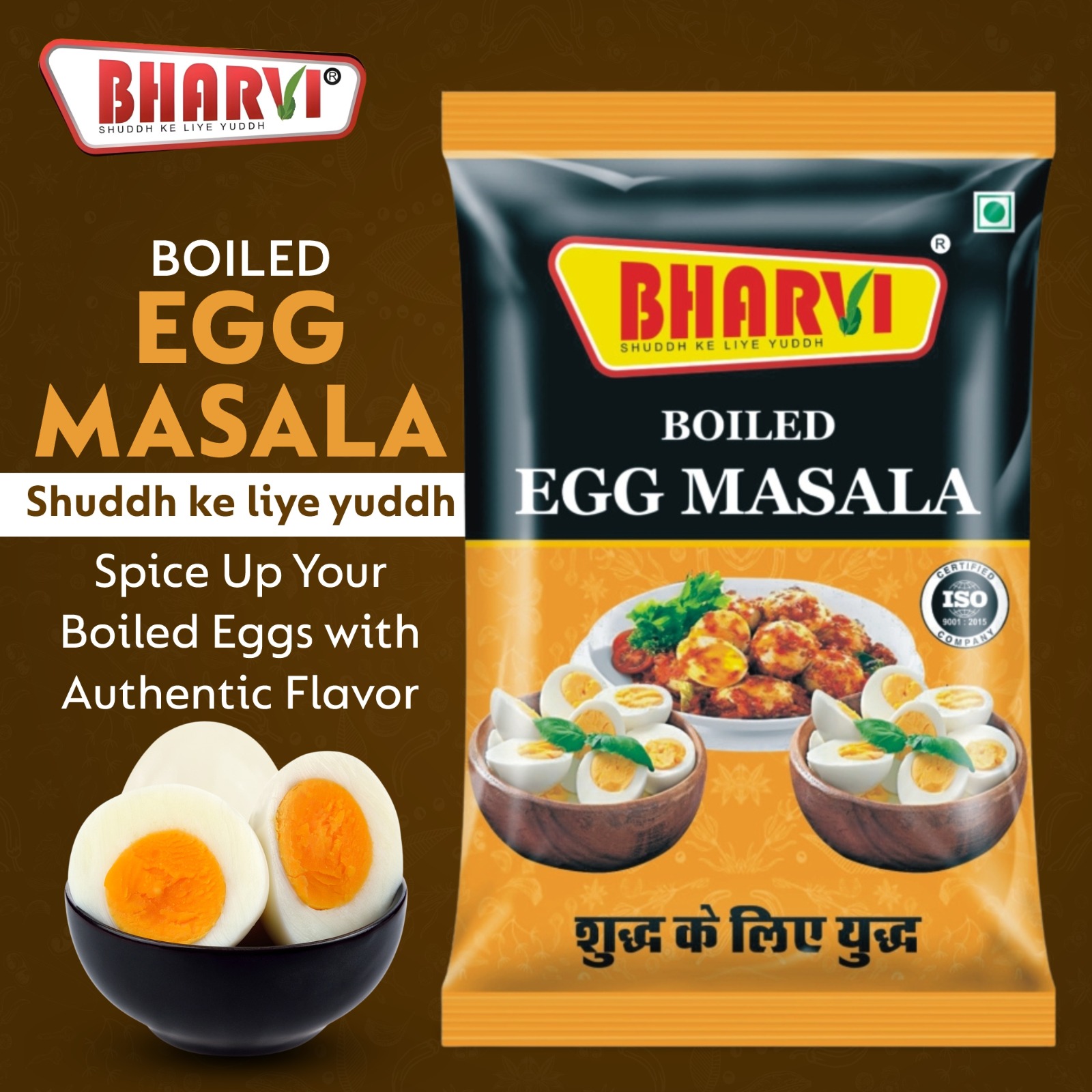 Bharvi Boiled Egg Masala spice blend product packaging, used for seasoning boiled eggs and egg fry