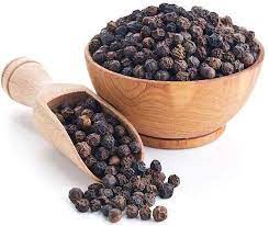 Bharvi Black Pepper product packaging, showing whole dried black peppercorns, known as Kali Mirch.