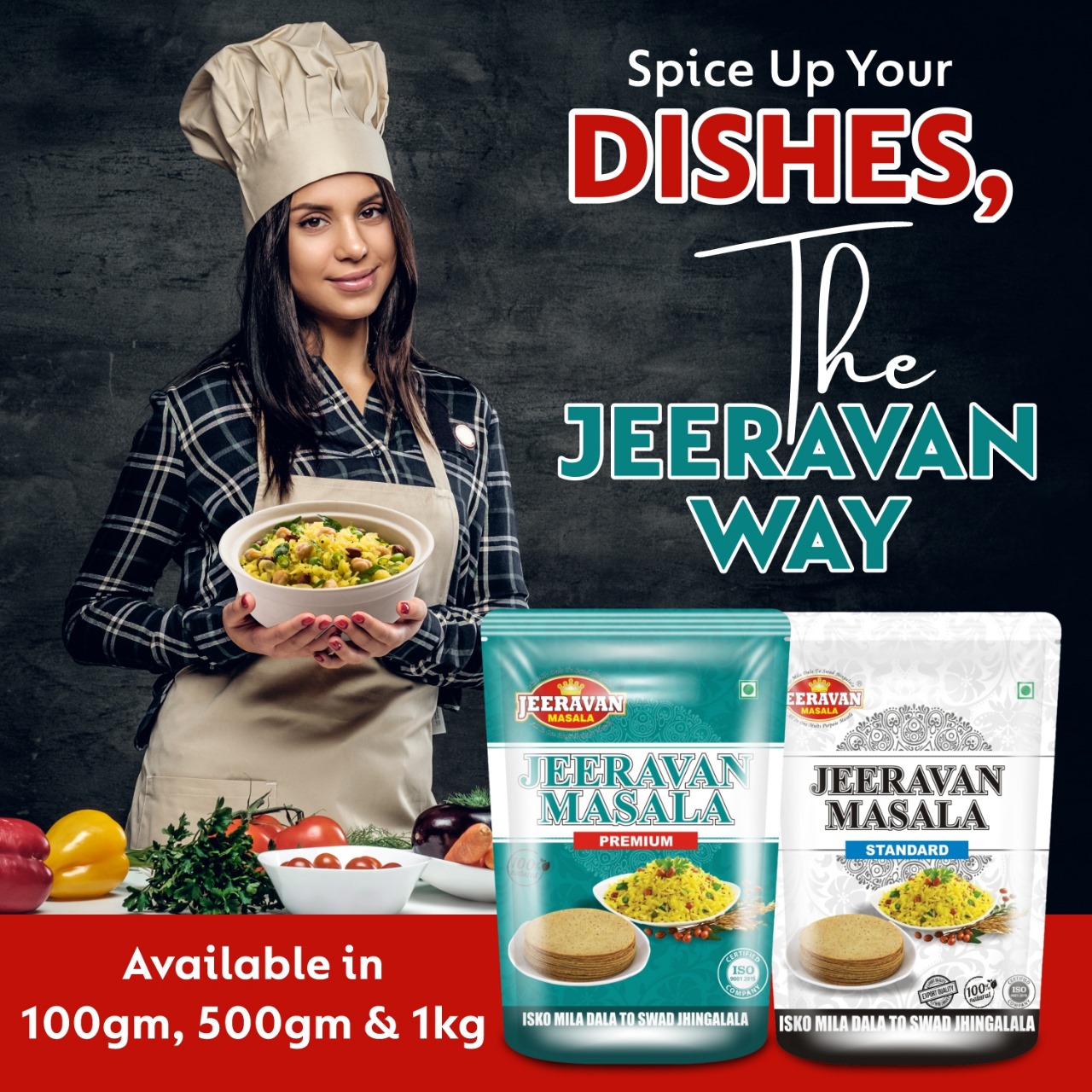 "Packet of authentic Jeeravan Masala showing a blend of 32 spices for Indori Poha and snacks."