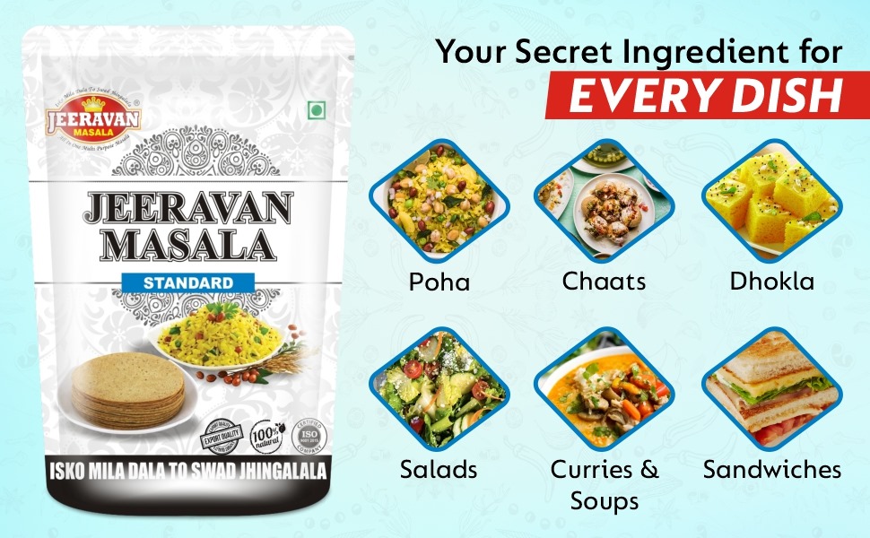 "Plate of authentic Indori Poha garnished with sev and sprinkled with spicy red Jeeravan Masala."